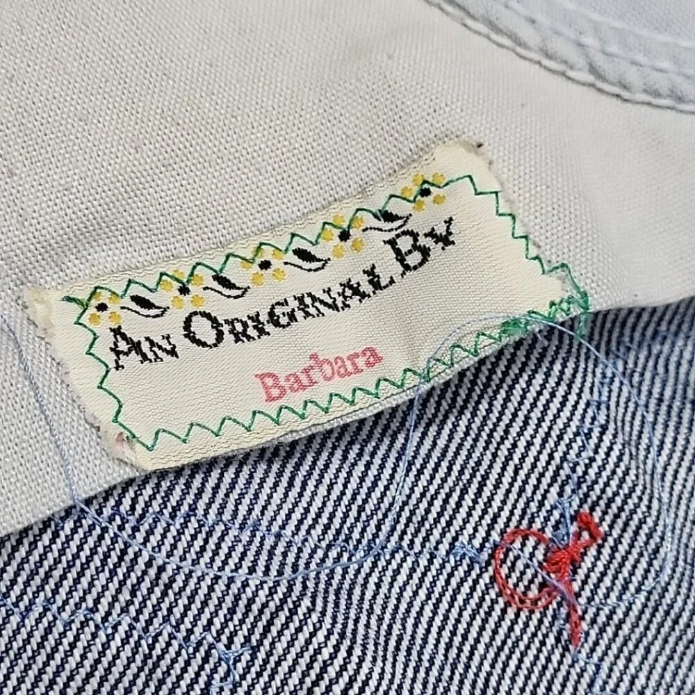 Handmade Denim Half‎ Apron Flower Patchwork Buttons Original By Barbara  VTG